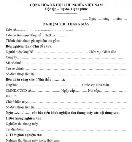 Mẫu Biên Bản Nghiệm Thu Thang Máy Chi Tiết & Hướng Dẫn Soạn Thảo Chuẩn