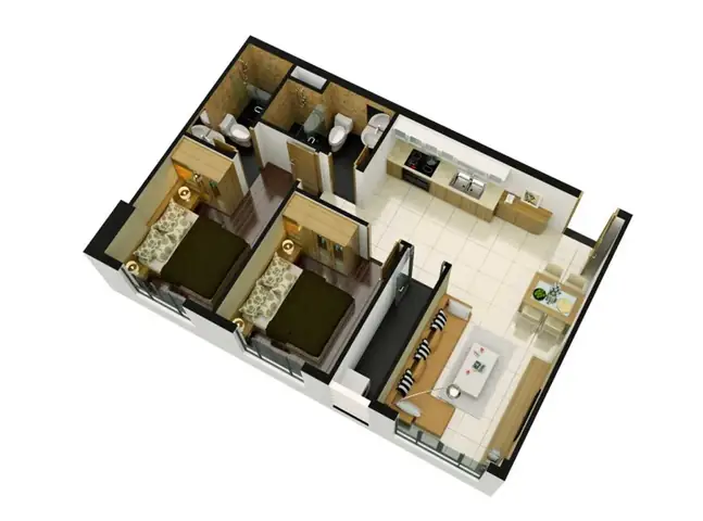 Mẫu Thiết Kế & Thi Công Chung Cư 50m2 2 Phòng Ngủ Hiện Đại, Tiện Nghi