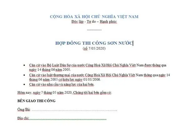 Mẫu Hợp Đồng Thi Công Sơn Công Trình Chuẩn & Chi Tiết Nhất 2025