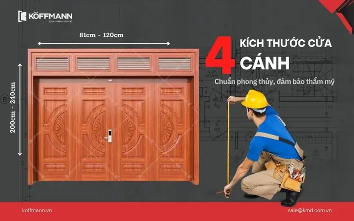 Kích Thước Cửa Chính 4 Cánh Lệch Chuẩn Phong Thủy & Hợp Kiến Trúc
