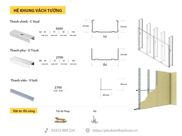 Kích Thước Khung Xương Vách Thạch Cao: Tiêu Chuẩn & Ứng Dụng Thực Tế