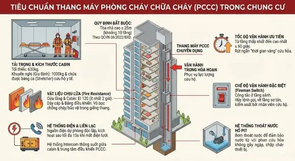 Kích Thước Thang Máy Pccc Chuẩn Theo Tcvn & Yêu Cầu Kỹ Thuật