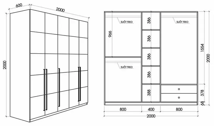 Kích Thước Tủ Quần Áo 4 Buồng Tiêu Chuẩn & Cách Chọn Phù Hợp Không Gian