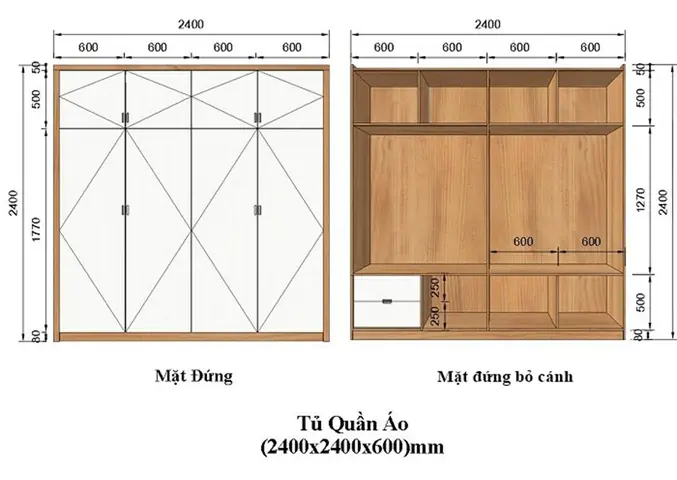 Kích Thước Tủ Quần Áo 4 Buồng Tiêu Chuẩn & Cách Chọn Phù Hợp Không Gian