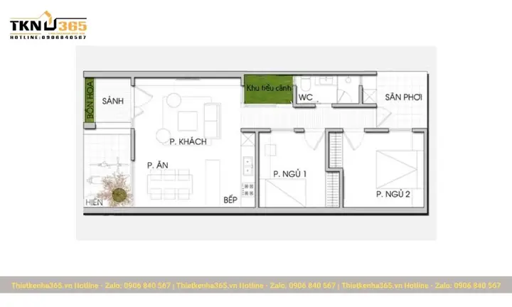35+ Mẫu Mặt Bằng Nhà 1 Tầng 2 Phòng Ngủ Đẹp, Tối Ưu Diện Tích