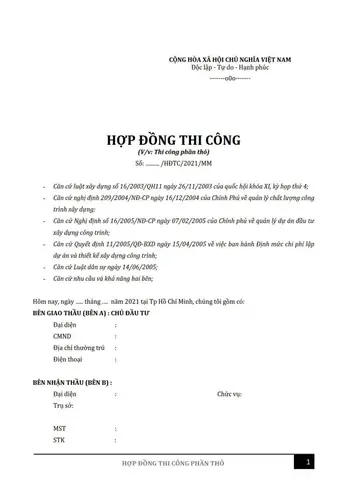 Mẫu Hợp Đồng Thi Công Nhà Ở Mới Nhất: Chuẩn Pháp Lý & Thực Tiễn