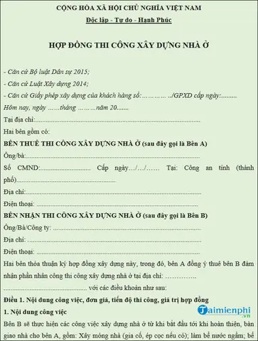 Mẫu Hợp Đồng Thi Công Nhà Ở Mới Nhất: Chuẩn Pháp Lý & Thực Tiễn
