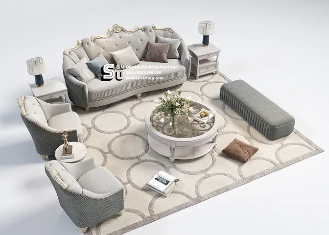 Thư Viện & Hướng Dẫn Thiết Kế Phòng Khách Tân Cổ Điển Bằng Sketchup Miễn Phí